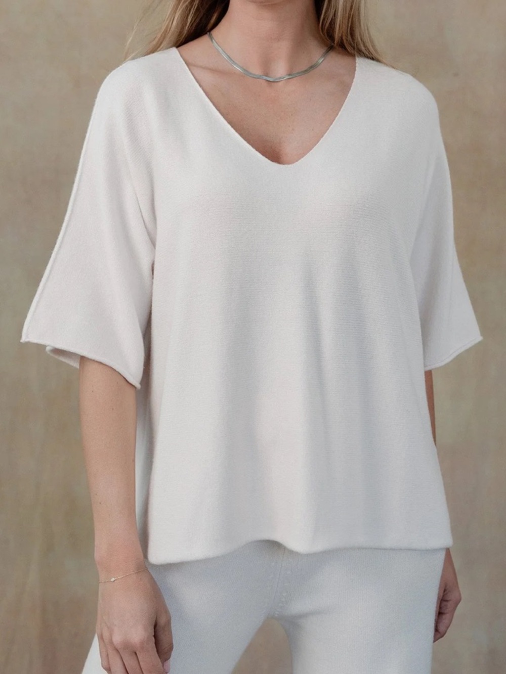 NWT WHITE 🇮🇹 MADE IN ITALY VISCOSE BLEND V NECK KNIT SWEATER TOP ONE SIZE
